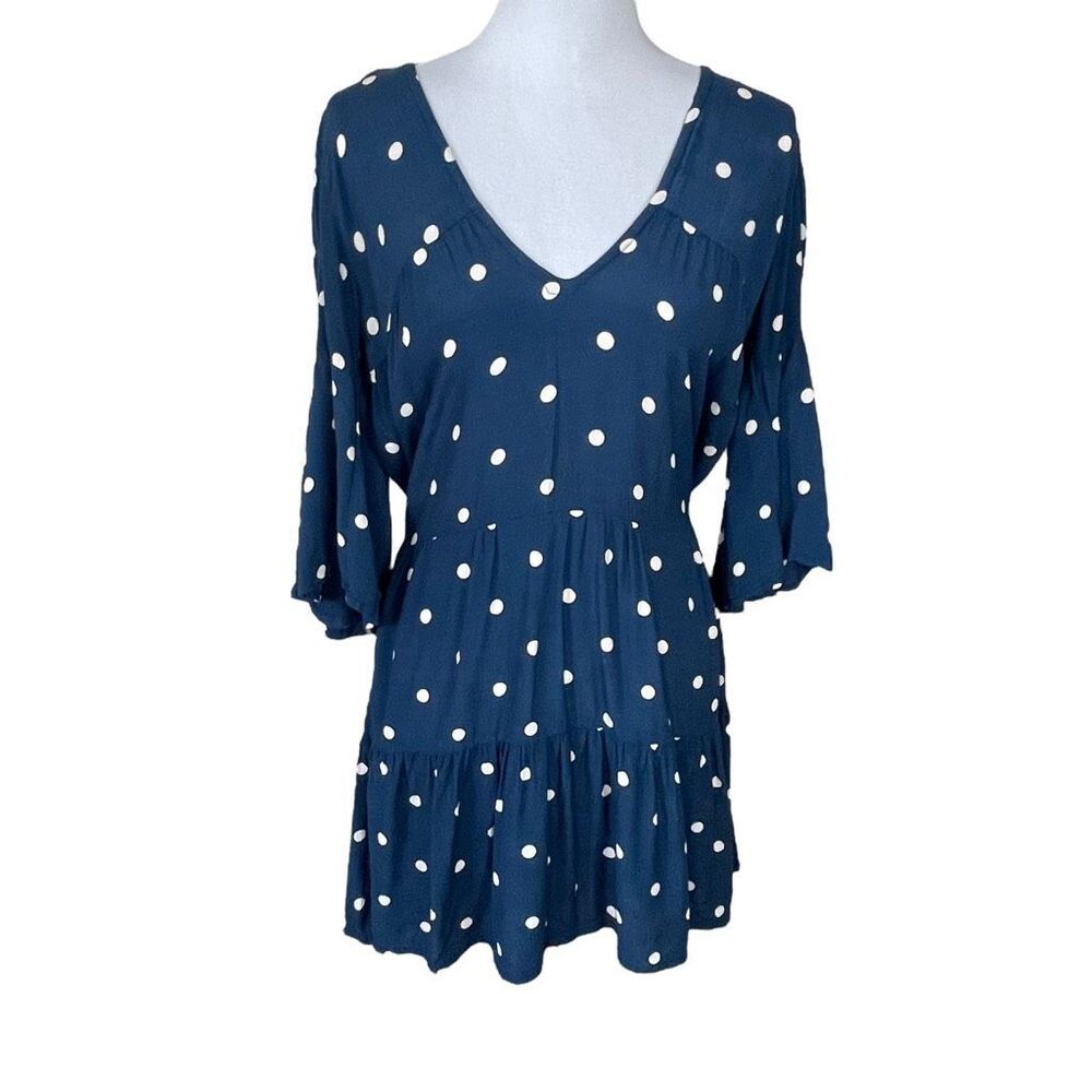 Faithfull The Brand Fresa Dress Ronja Polka Dot Babydoll Dress Blue and White Si - Picture 2 of 13